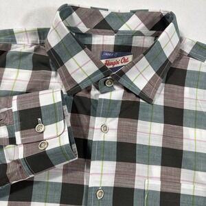 Johnnie O‎ Shirt Mens Large Green Beown Plaid Long Sleeve Button Down Hangin Out